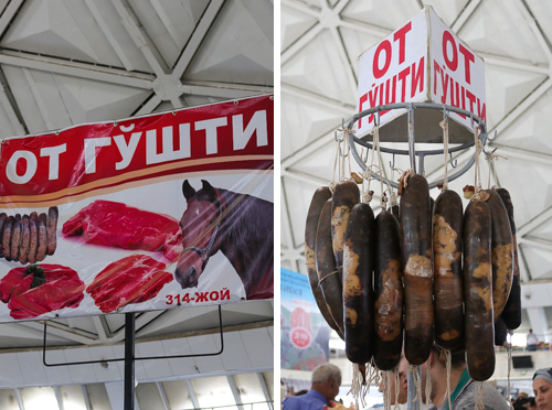 Horse meat in a market of Uzbekistan
