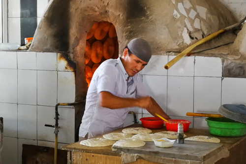 Local bakery in a market of Uzbekistan