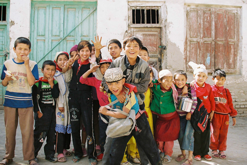 Kids in historic Uyghur town in Xinjiang Uyghur Autonomous Region